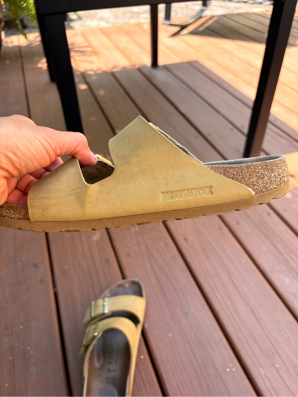 Birkenstock Double Strap Slide Sandals in Tan - Picture 13 of 16